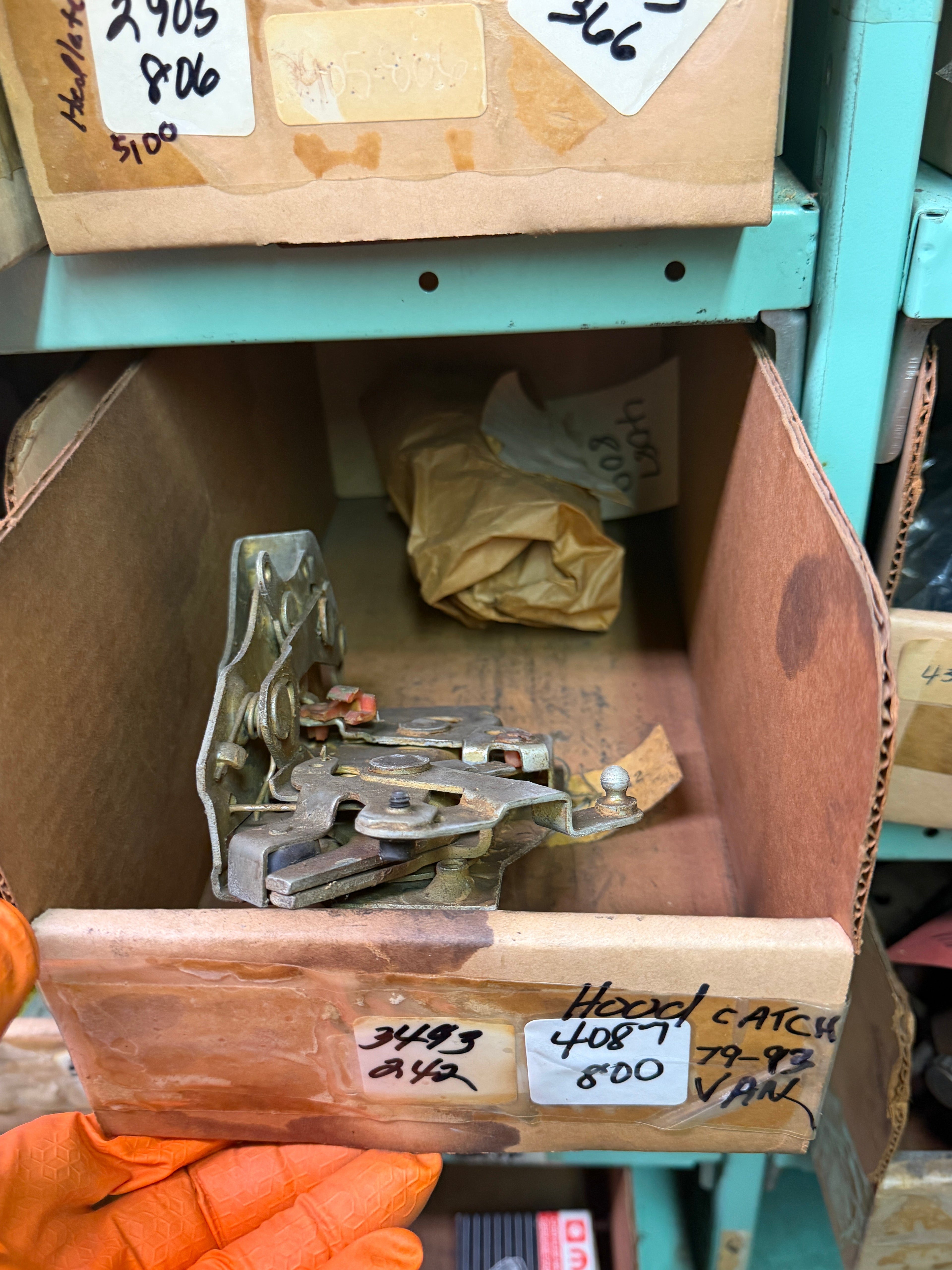 4087800 NOS hood safety catch, 79-93 Ram Van