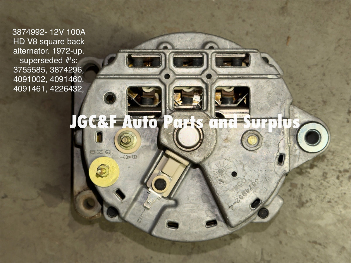 NOS Mopar 3874992 100-Amp Square Back Alternator - 1970s Chrysler / Dodge / Plymouth