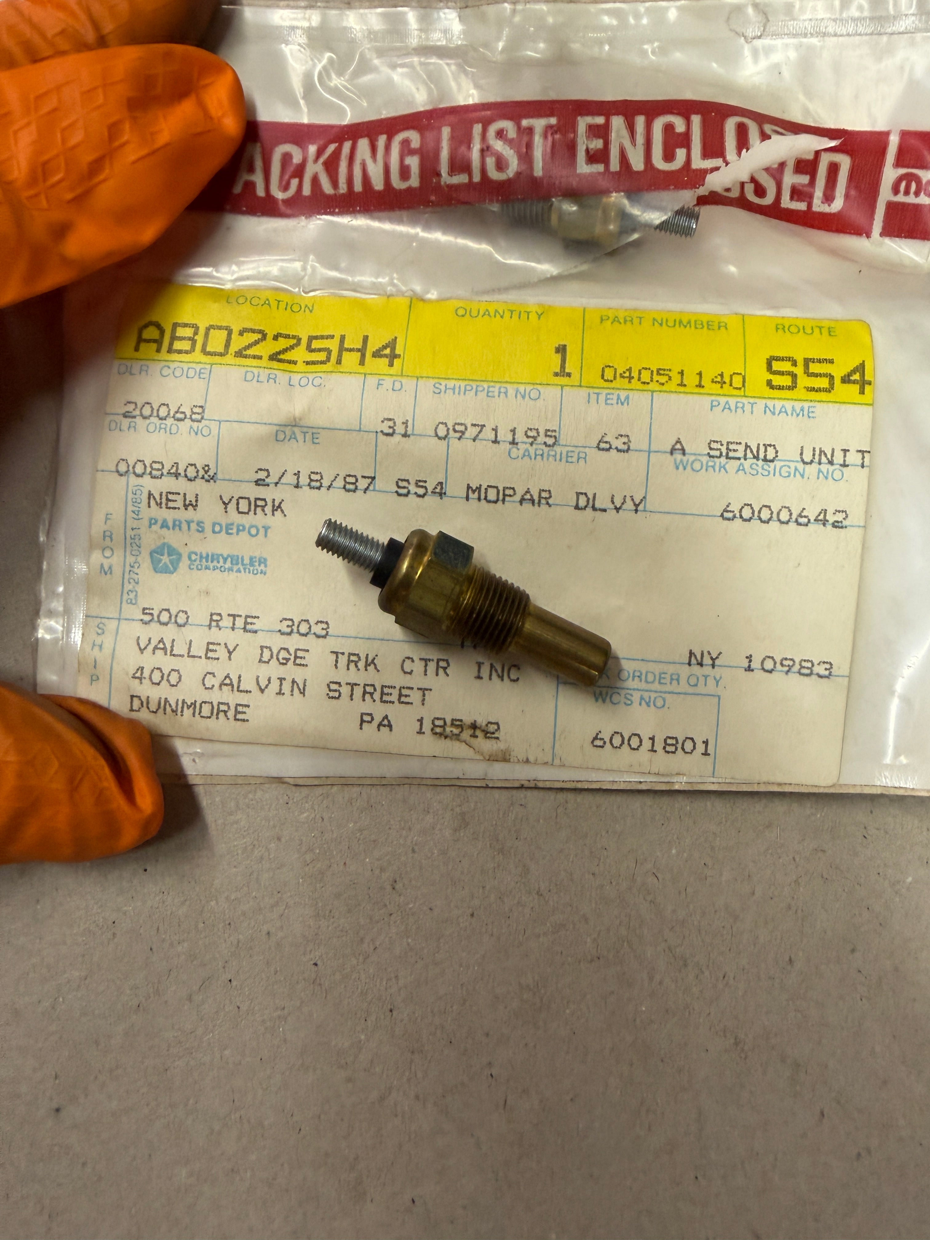 temp sending unit all slant 6, Poly 318, LA, B, RB engines 1964-1988 - all engines 1964-1988