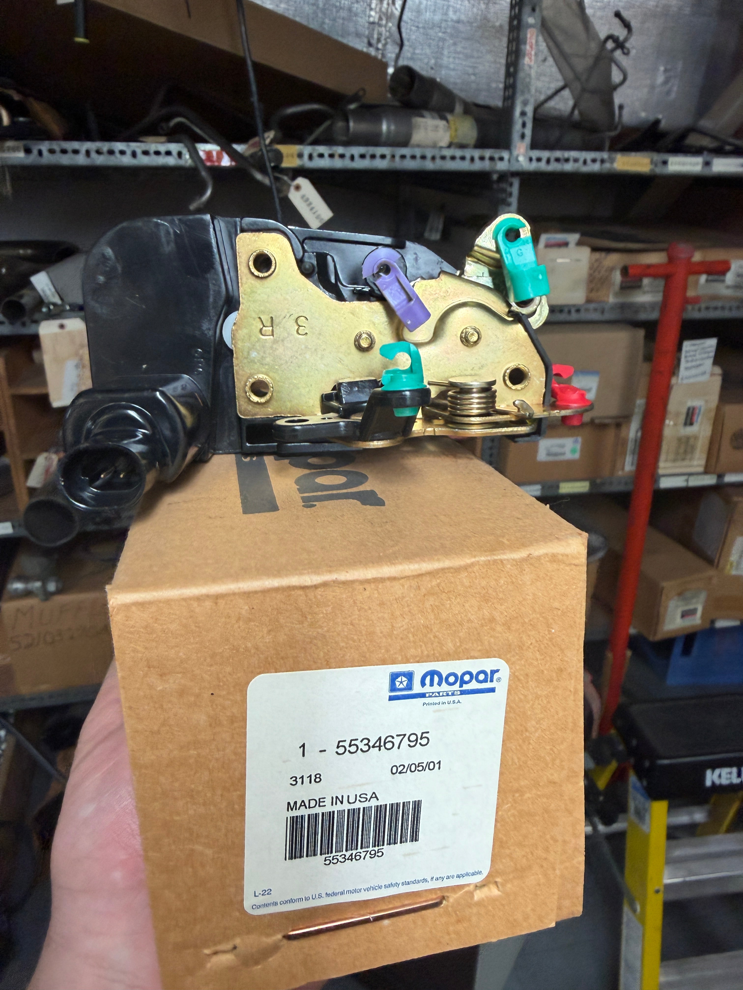 55346795- NOS Electric door latch, Driver side, 94-02 Ram Van+Wagon OEM MoPar