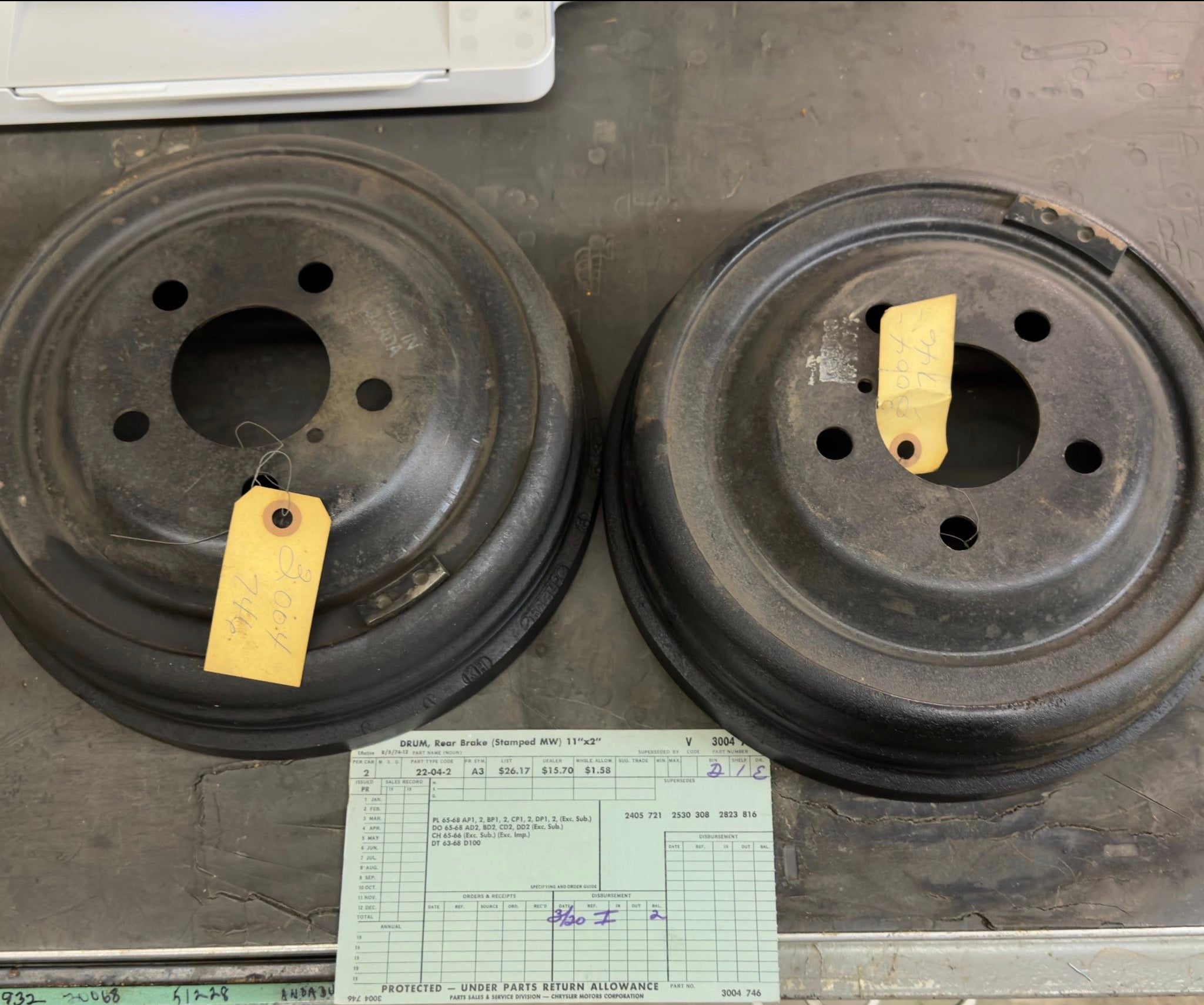3004746 NOS SET of REAR 11"x2" BRAKE DRUMS. 1960's DT & PASSENGER CAR
