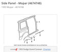 4674748- NOS 1993 Dodge Caravan R. QTR Panel in primer . OEM Mopar