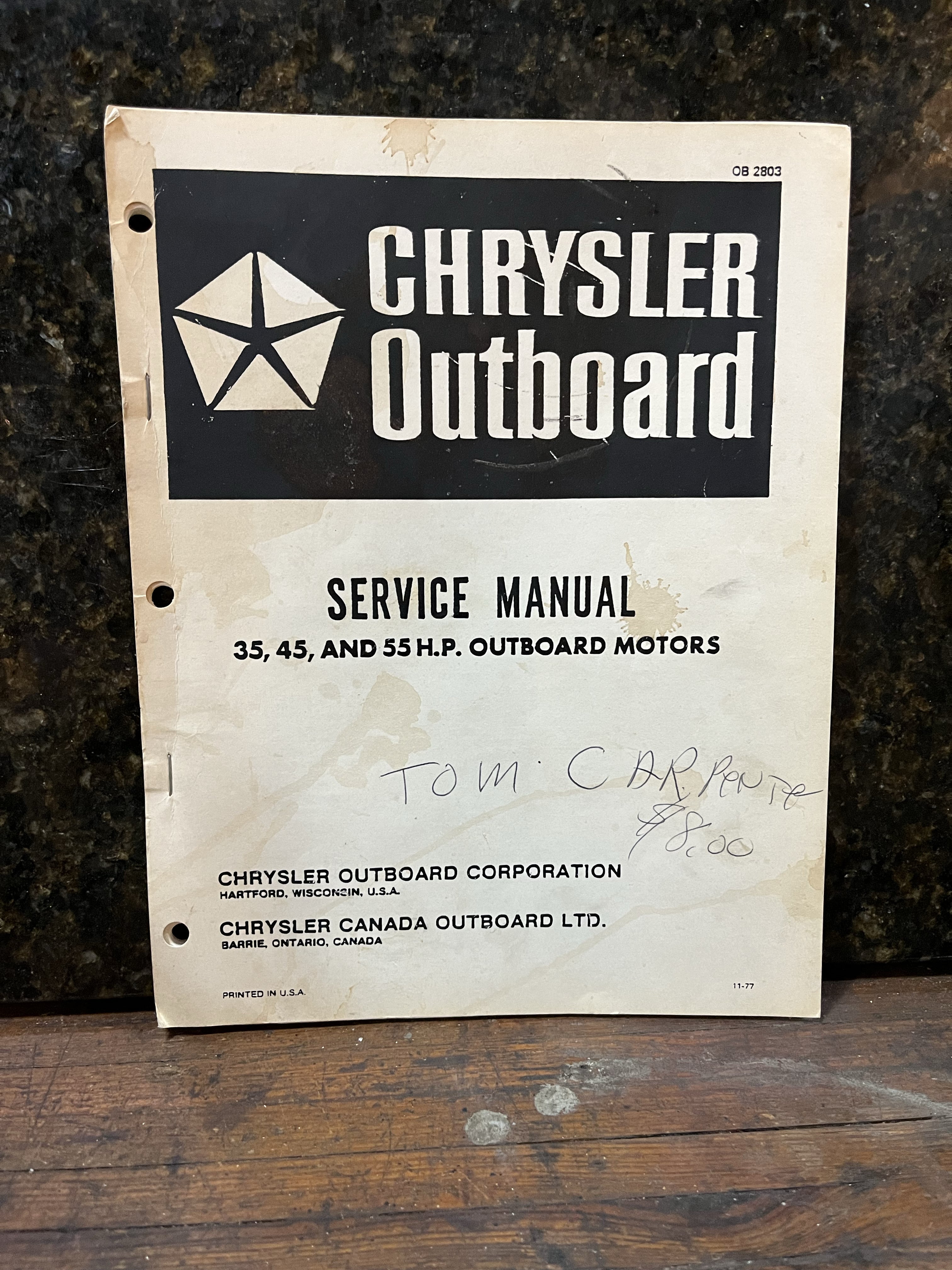 Chrysler Outboard Service Manual 35, 45, and 55 H.P. Outboard Motors