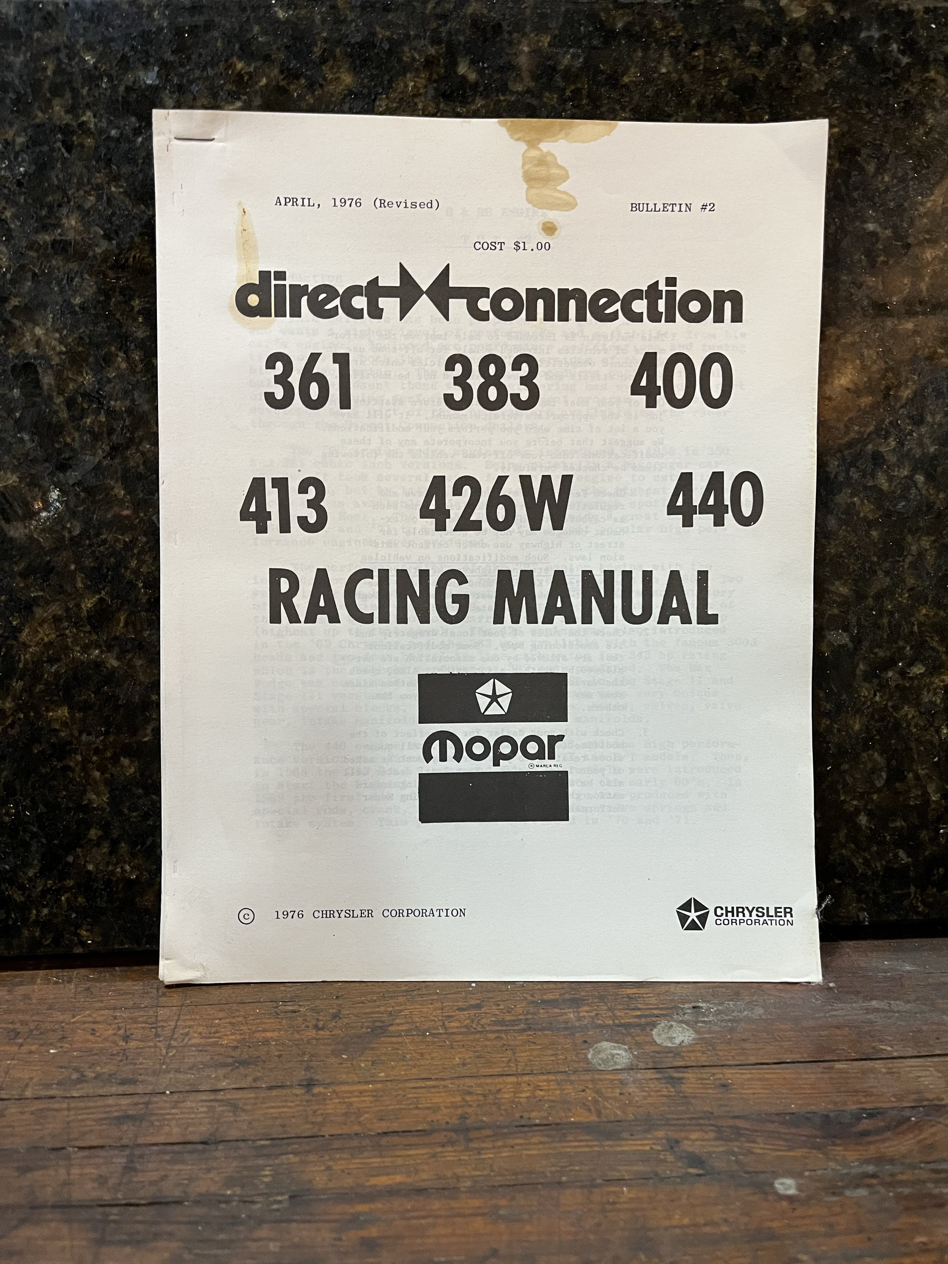 Direct Connection 361, 383, 400, 413, 426W, 440 Racing Manual