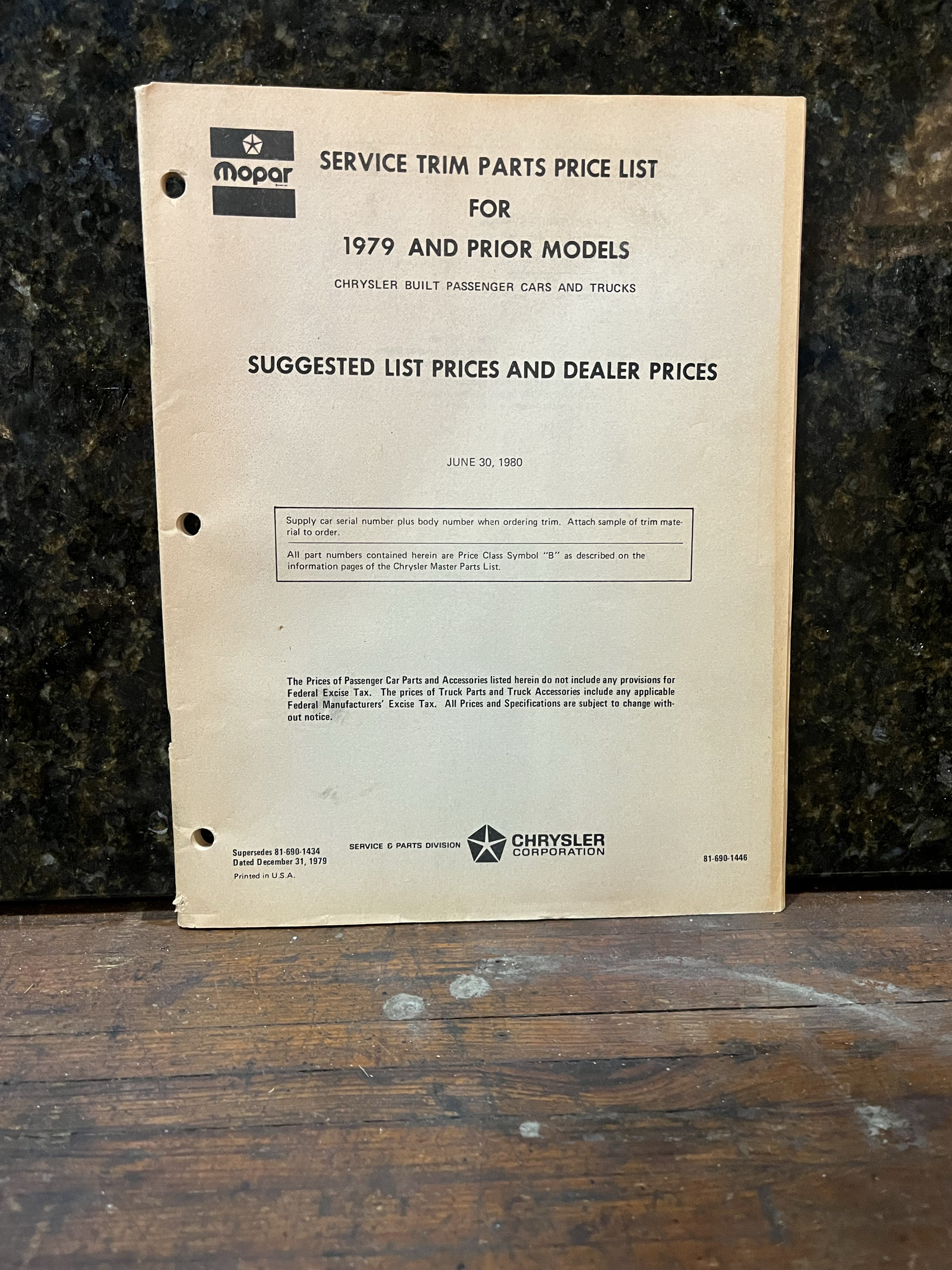 Service Trim Parts List for 1979 and Prior Models